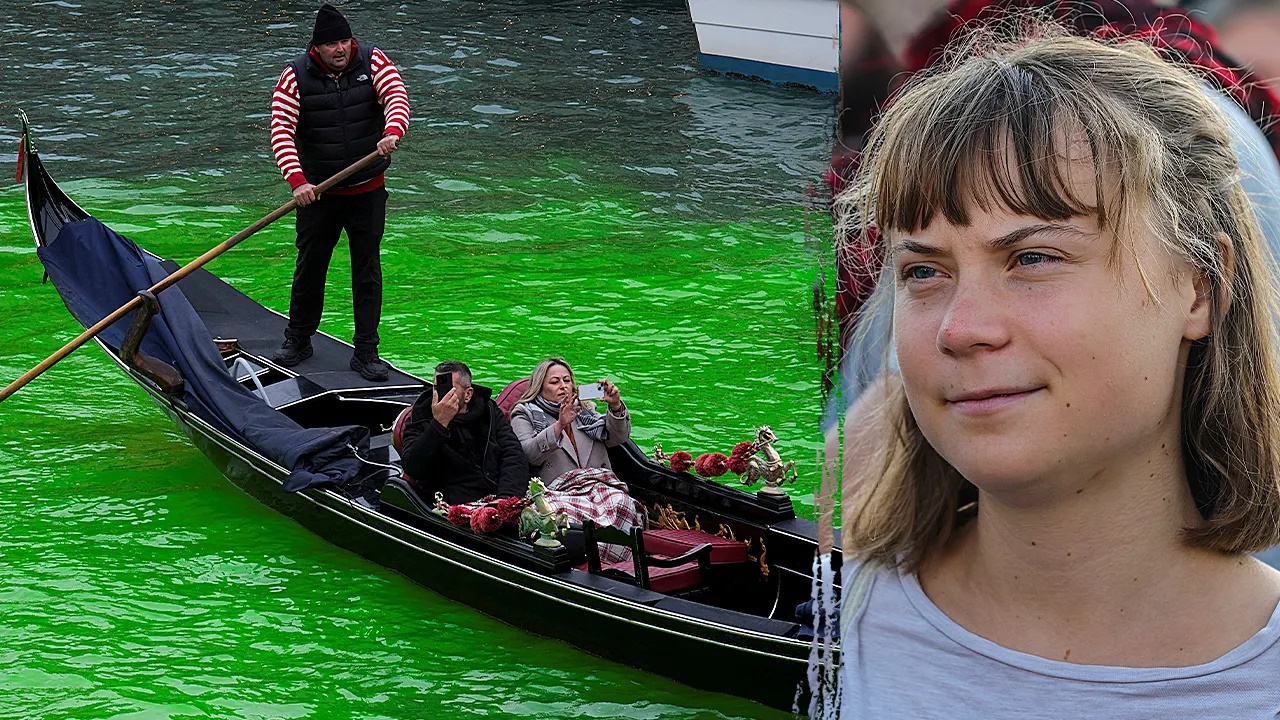 Greta Thunberg Banned from Venice after Activists Dye Grand Canal Bright Green in Protest
